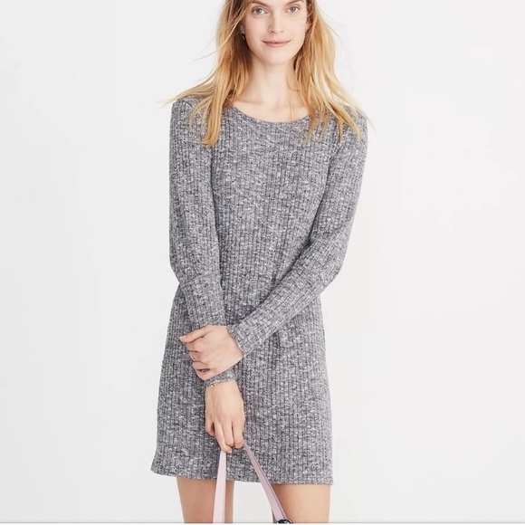 Madewell Women’s Grey Space Dye Ribbed Bubble along Sleeve Dress Sweater Knit - Picture 1 of 11